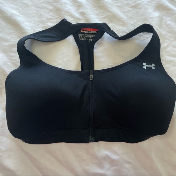 Under Armour 34D Black Front Zipper with Hook and Eye Sports Bra PRELOVED - Picture 2 of 9